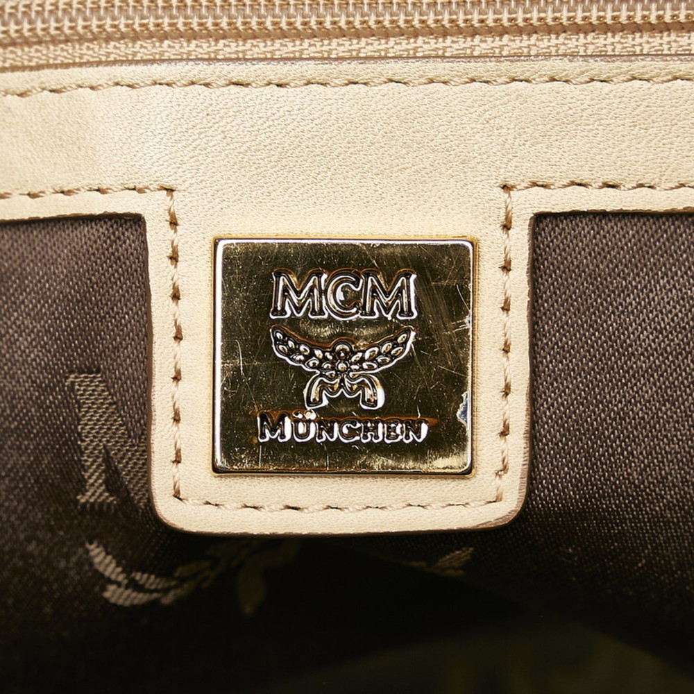 MCM Visetos Handbag Beige White PVC Leather Ladies - Picture 7 of 9